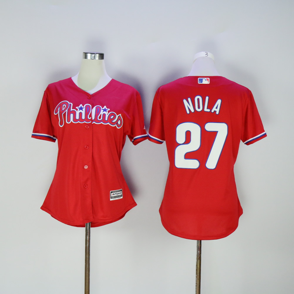 Women Philadelphia Phillies #27 Nola Red MLB Jerseys->philadelphia phillies->MLB Jersey
